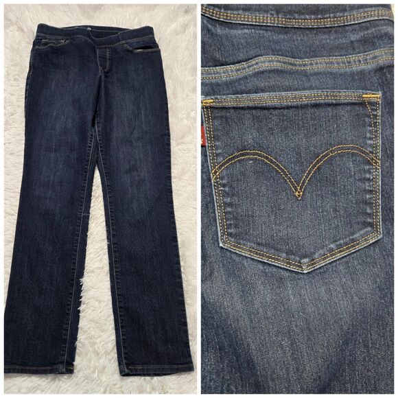 Levi's Pull On Skinny Dark Wash Stretch Cotton Mid-Rise Jeans Size 29 30x29 - Picture 1 of 10